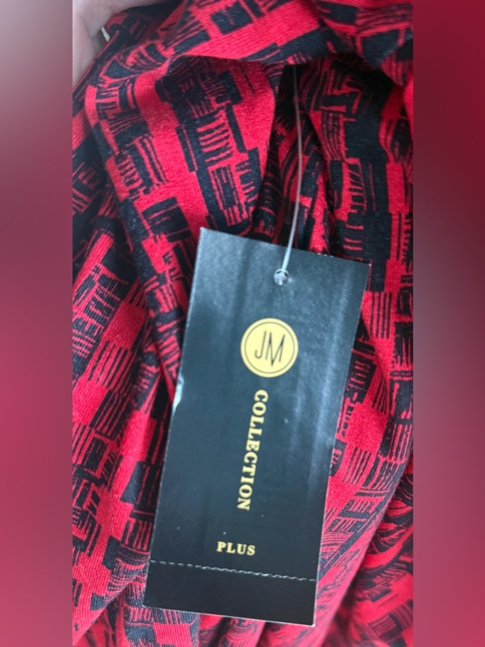 JM Collection 3X Plus Red Black Abstract Tunic Top 3/4 Sleeve NWT - Picture 5 of 9
